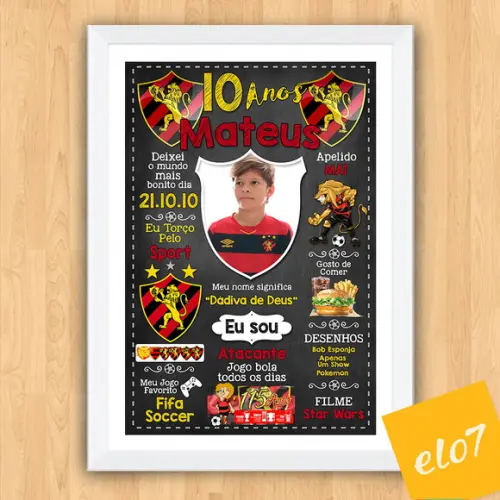 Chalkboard 20 Anos Times De Futebol Com Foto 30x42cm