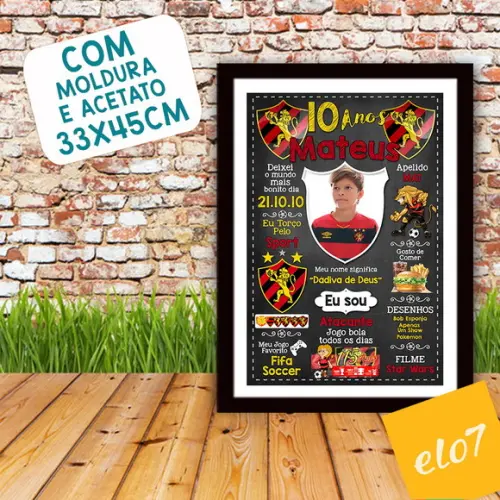 Chalkboard 20 Anos Times De Futebol Com Foto 30x42cm