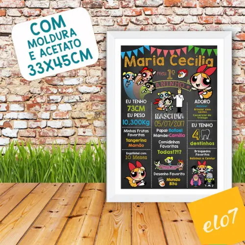 Chalkboard Aniversário As Meninas Superpoderosas 30x42cm