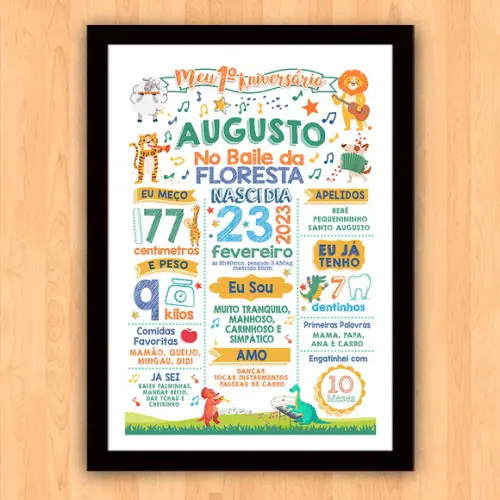 Chalkboard Aniversário Bichos no Baile da Floresta 30x42cm
