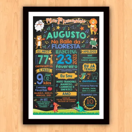 Chalkboard Aniversário Bichos no Baile da Floresta 30x42cm