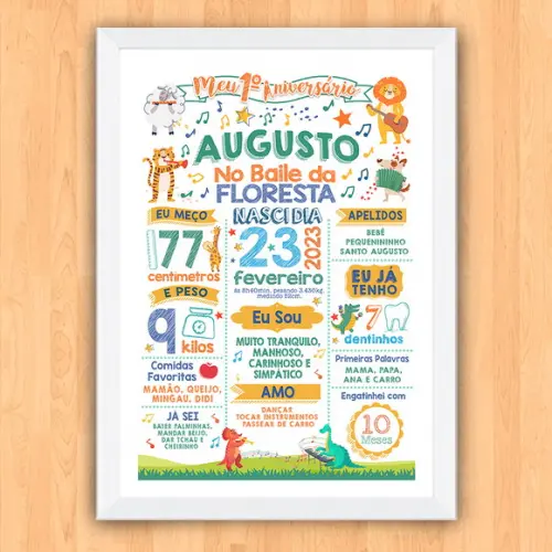 Chalkboard Aniversário Bichos no Baile da Floresta 30x42cm