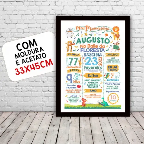 Chalkboard Aniversário Bichos no Baile da Floresta 30x42cm