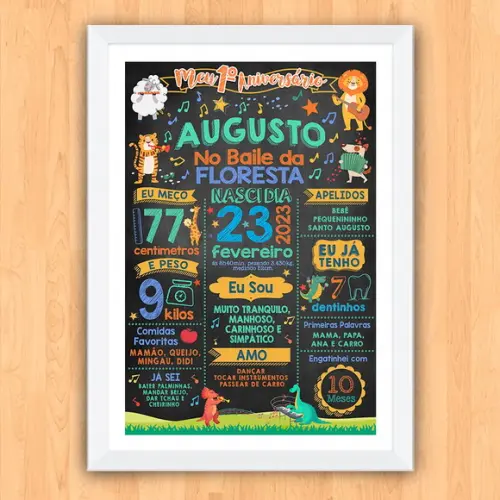 Chalkboard Aniversário Bichos no Baile da Floresta 30x42cm