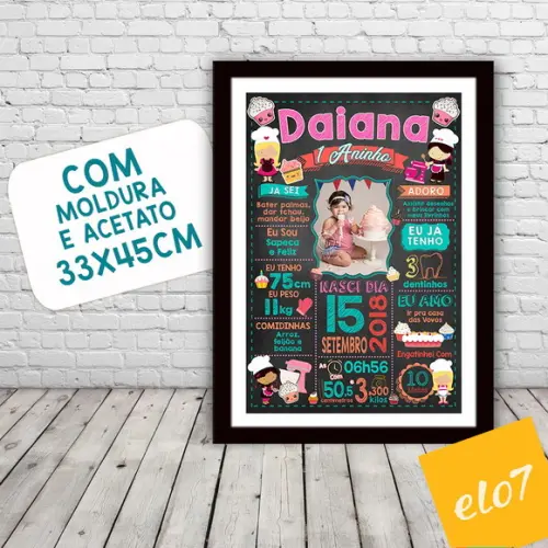 Chalkboard Aniversário Boleira C/ Moldura 30x42cm
