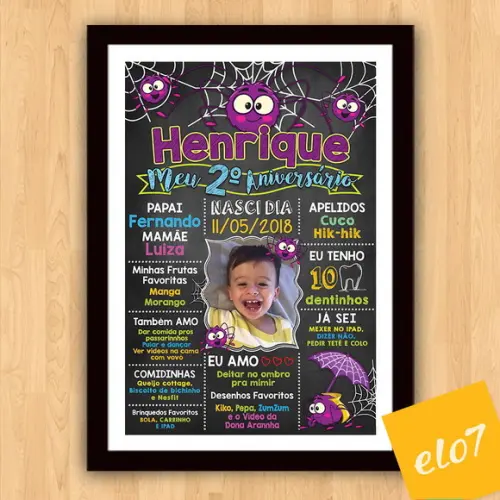 Chalkboard Aniversário C/ Moldura A Dona Aranha 30x42cm