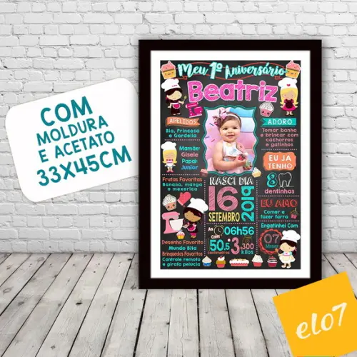 Chalkboard Aniversário Boleira C/ Moldura 30x42cm