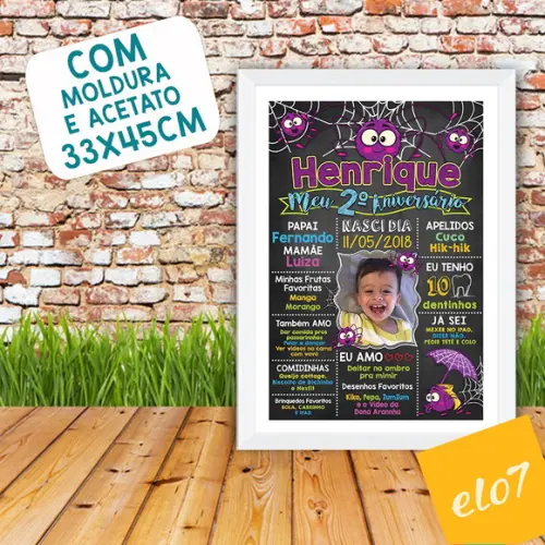 Chalkboard Aniversário C/ Moldura A Dona Aranha 30x42cm