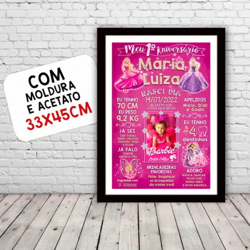 Chalkboard Aniversário c/ Moldura Barbie Princesas 30x42cm