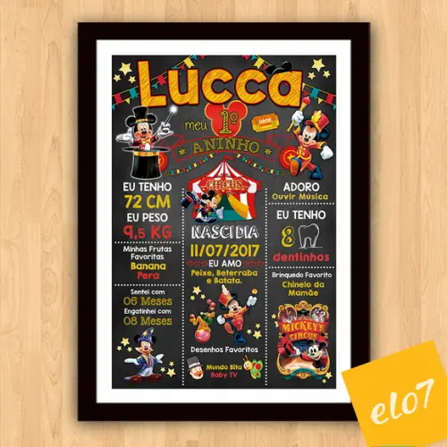 Chalkboard Aniversário C/ Moldura Circo Do Mickey 30x42cm