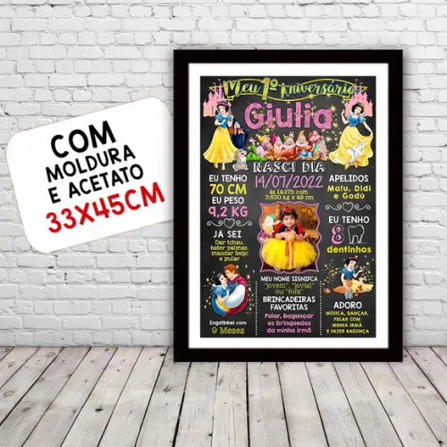 Chalkboard Aniversário c/ Moldura Branca de Neve 30x42cm