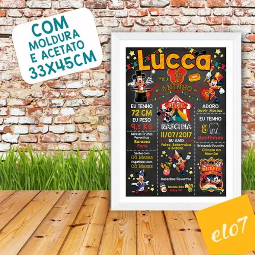 Chalkboard Aniversário C/ Moldura Circo Do Mickey 30x42cm