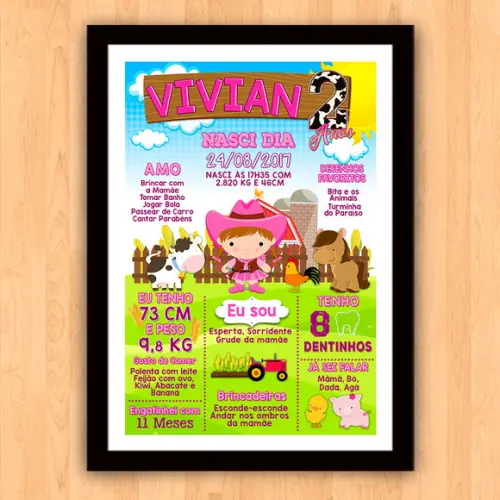 Chalkboard Aniversário c/ Moldura Cowboy Fazendinha 30x42cm