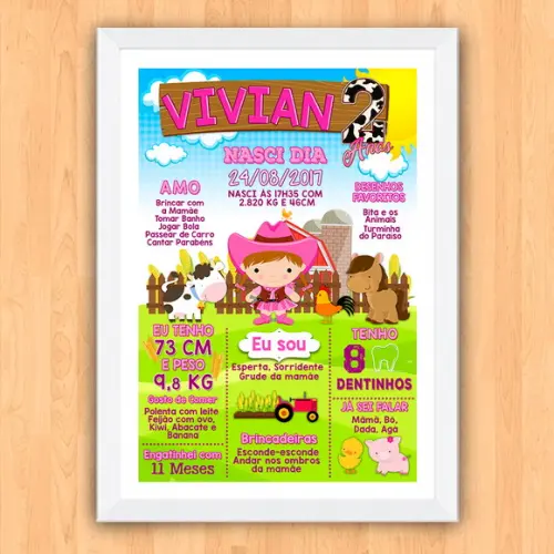 Chalkboard Aniversário c/ Moldura Cowboy Fazendinha 30x42cm