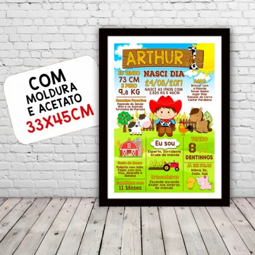 Chalkboard Aniversário c/ Moldura Cowboy Fazendinha 30x42cm