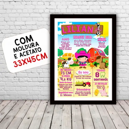 Chalkboard Aniversário c/ Moldura Cowboy Fazendinha 30x42cm