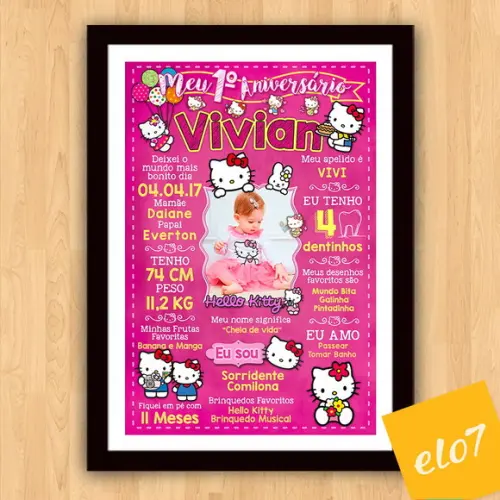 Chalkboard Aniversário C/ Moldura Hello Kitty Pink 30x42cm