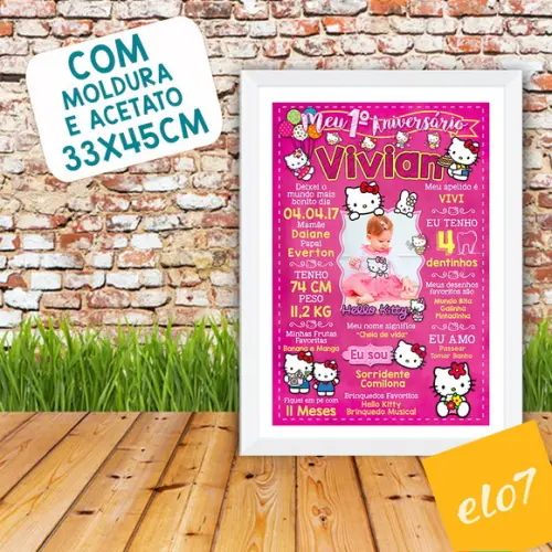 Chalkboard Aniversário C/ Moldura Hello Kitty Pink 30x42cm