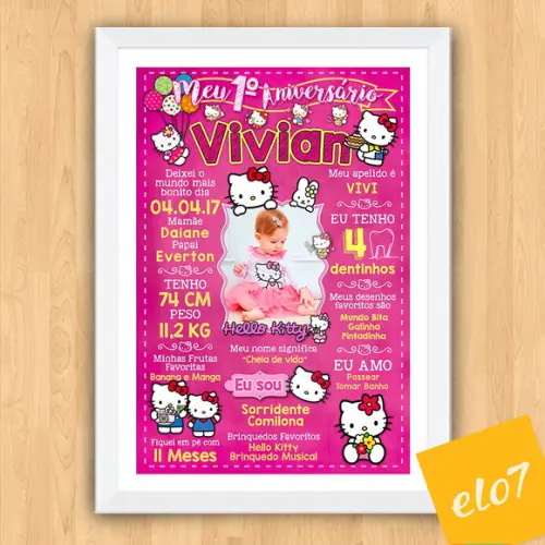 Chalkboard Aniversário C/ Moldura Hello Kitty Pink 30x42cm
