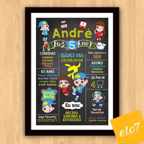 Chalkboard Aniversário C/ Moldura Luccas Neto 5 Anos 30x42cm