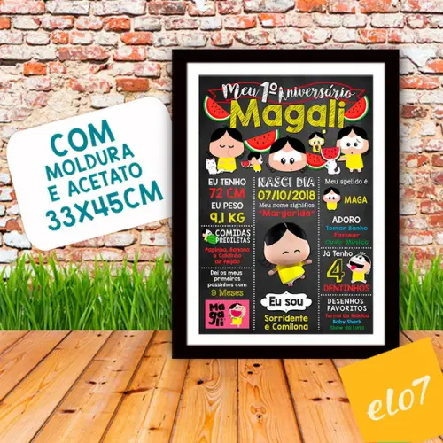 Chalkboard Aniversário C/ Moldura Magali Toy 30x42cm