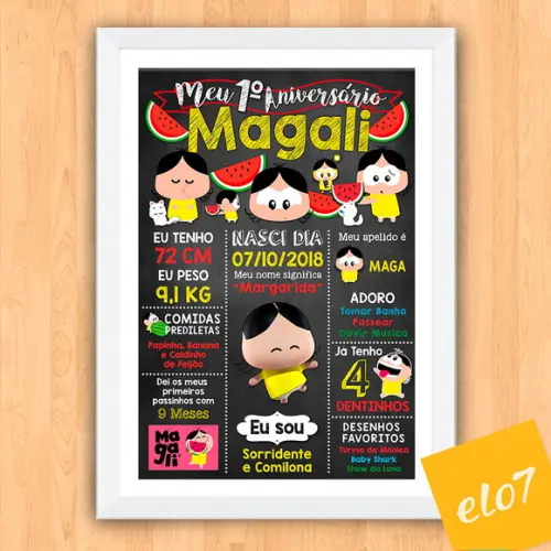 Chalkboard Aniversário C/ Moldura Magali Toy 30x42cm