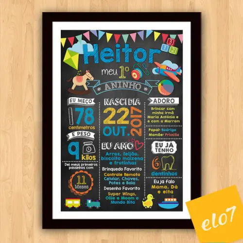 Chalkboard Aniversário C/ Moldura Menino Brinquedos 30x42cm