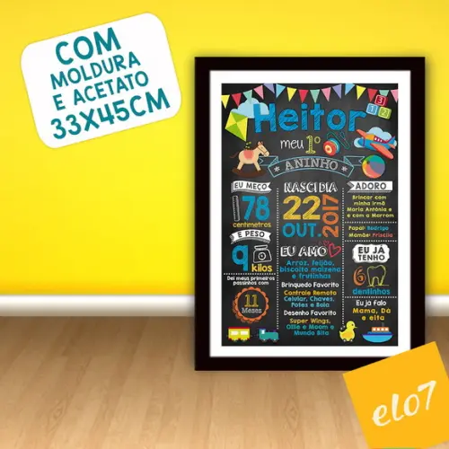 Chalkboard Aniversário C/ Moldura Menino Brinquedos 30x42cm