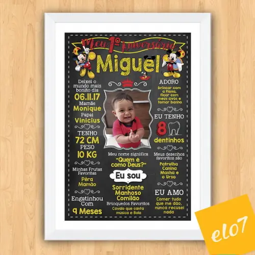 Chalkboard Aniversário c/ Moldura Mickey Mouse Foto 30x42cm