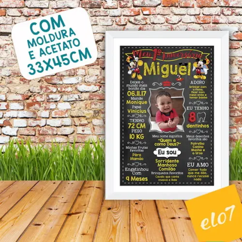 Chalkboard Aniversário c/ Moldura Mickey Mouse Foto 30x42cm