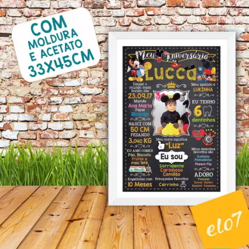 Chalkboard Aniversário C/ Moldura Mickey Mouse Foto 30x42cm