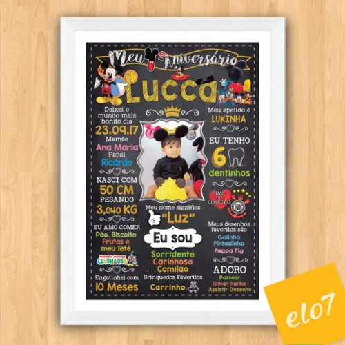Chalkboard Aniversário C/ Moldura Mickey Mouse Foto 30x42cm