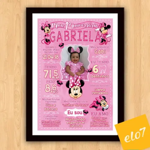 Chalkboard Aniversário C/ Moldura Minnie Com Foto 30x42cm