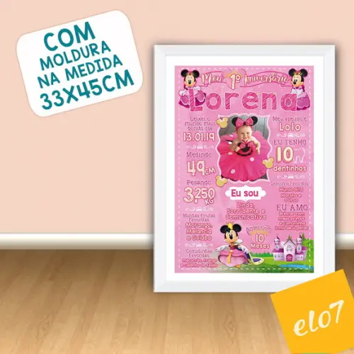Chalkboard Aniversário C/ Moldura Minnie Com Foto 30x42cm