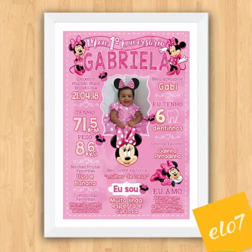 Chalkboard Aniversário C/ Moldura Minnie Com Foto 30x42cm