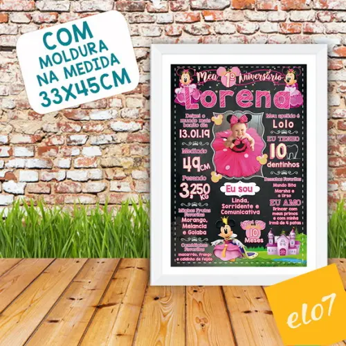 Chalkboard Aniversário C/ Moldura Minnie Com Foto 30x42cm
