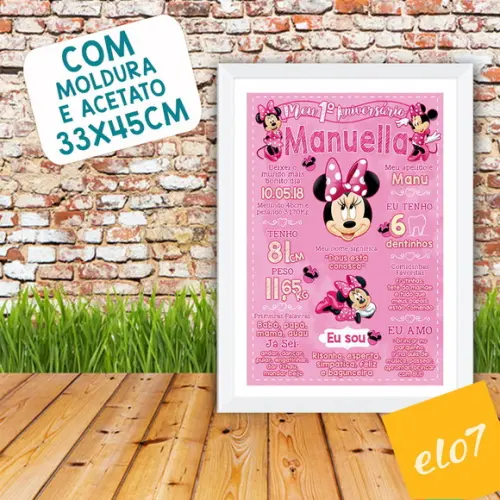 Chalkboard Aniversário C/ Moldura Minnie Rosa Pink 30x42cm