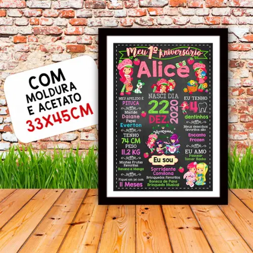 Chalkboard Aniversário c/ Moldura Moranguinho 30x42cm A3