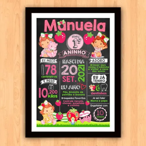 Chalkboard Aniversário c/ Moldura Moranguinho Baby 30x42cm