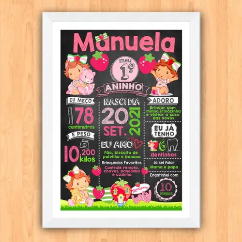 Chalkboard Aniversário c/ Moldura Moranguinho Baby 30x42cm