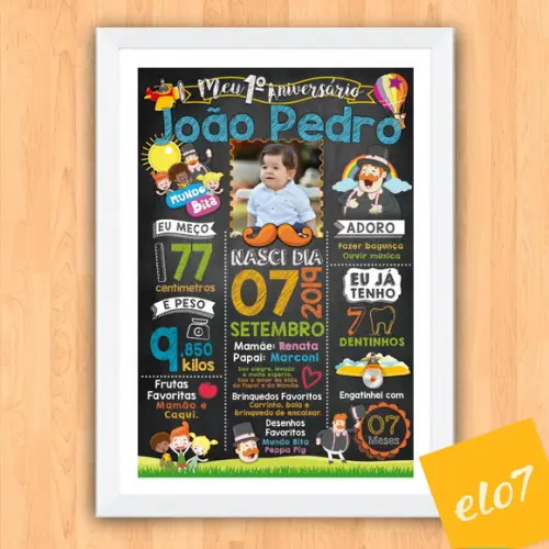 Chalkboard Aniversário C/ Moldura Mundo Bita 30x42cm