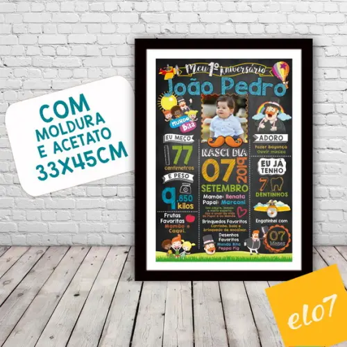 Chalkboard Aniversário C/ Moldura Mundo Bita 30x42cm