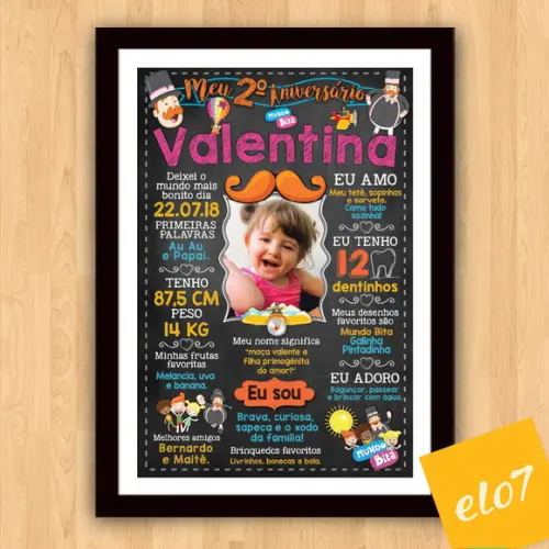 Chalkboard Aniversário C/ Moldura Mundo Bita 30x42cm