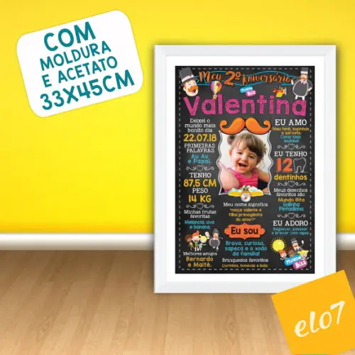 Chalkboard Aniversário C/ Moldura Mundo Bita 30x42cm