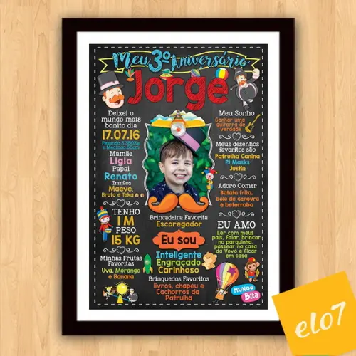 Chalkboard Aniversário C/ Moldura Mundo Bita 30x42cm