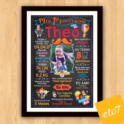 Chalkboard Aniversário C/ Moldura Mundo Bita 30x42cm