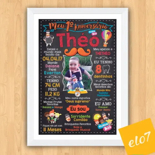 Chalkboard Aniversário C/ Moldura Mundo Bita 30x42cm