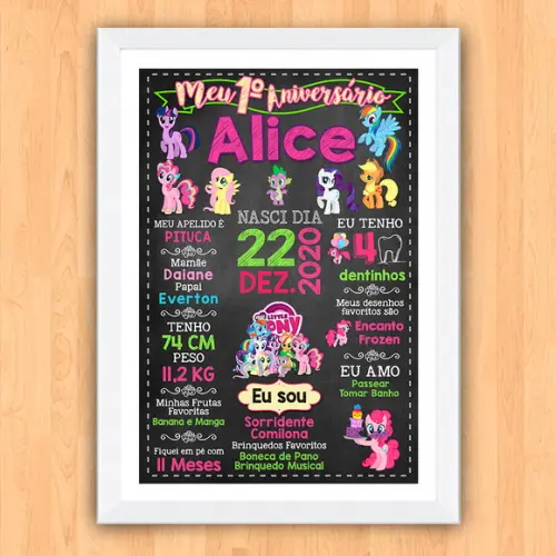 Chalkboard Aniversário c/ Moldura My Little Pony 30x42cm A3