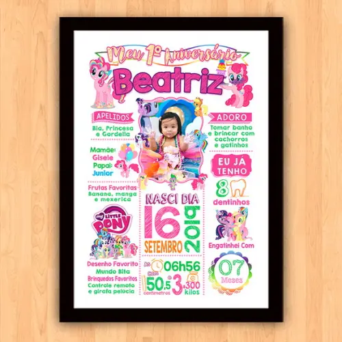 Chalkboard Aniversário c/ Moldura My Little Pony 30x42cm A3