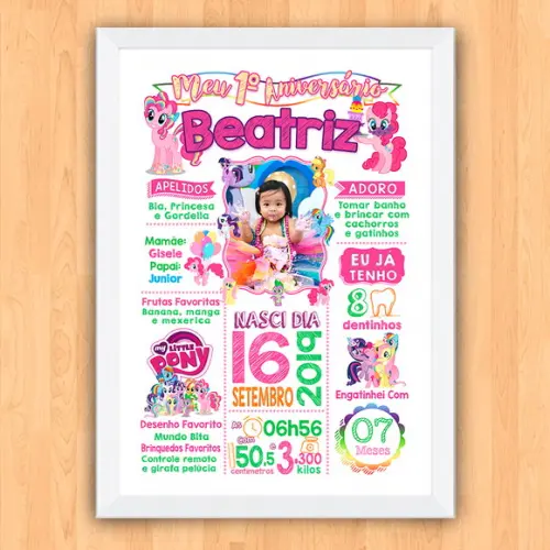 Chalkboard Aniversário c/ Moldura My Little Pony 30x42cm A3
